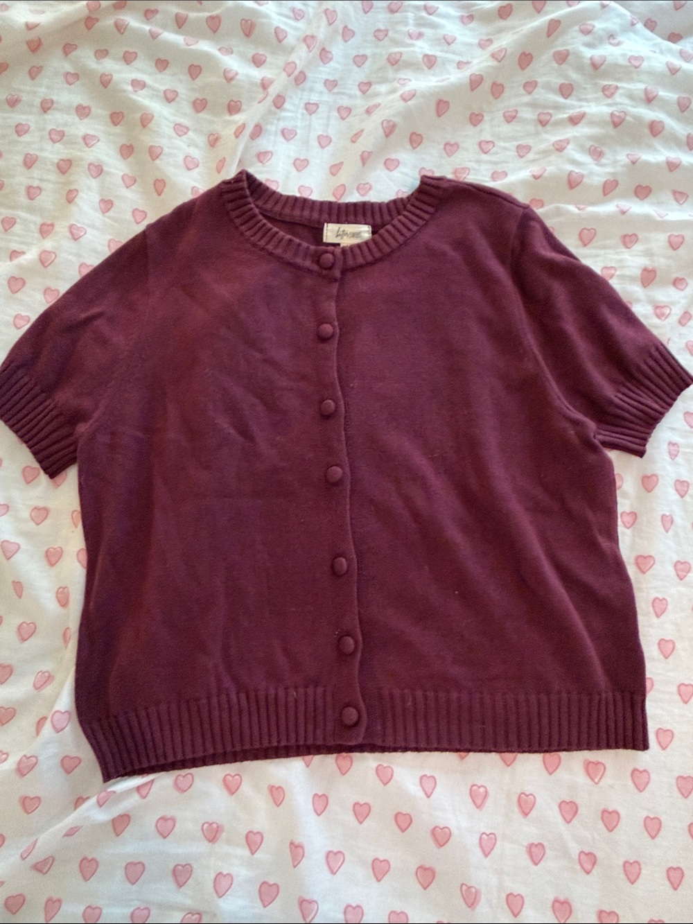 Women’s Short-Sleeve Button-Front Cardigan Sweater - Burgundy